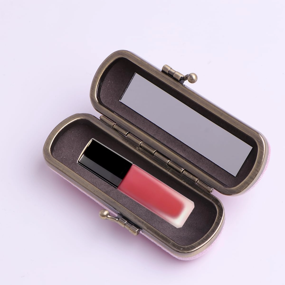 Cabilock Fashion Retro Velvet Lipstick Box Lip Balm Organizer Bag Durable Soft Cosmetic Storage Case with Mirror (Pink)