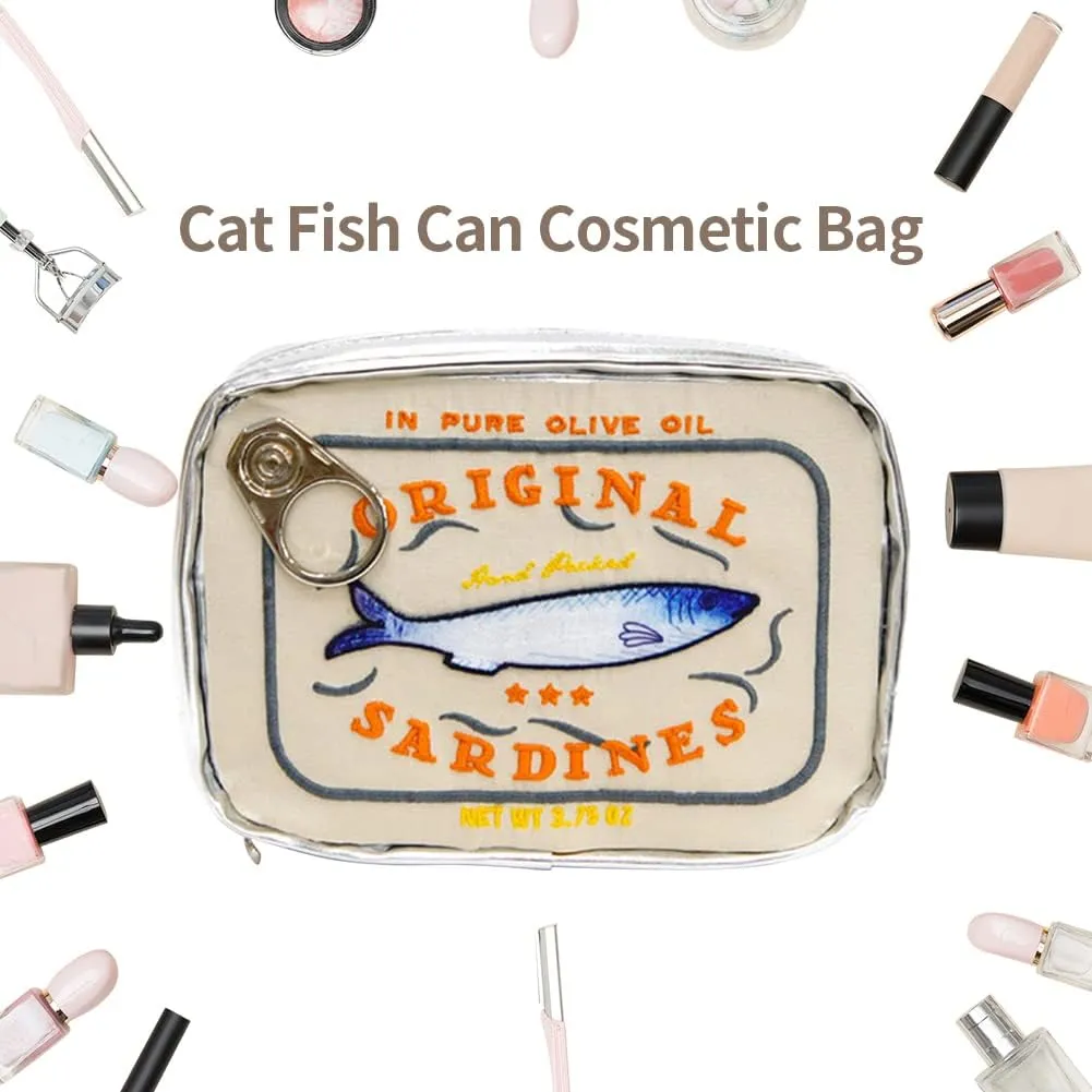 Canned Sardines Makeup Bag, Creative Cute Makeup Bags, Cosmetic Canned Fish Toiletry Bag (Beige)