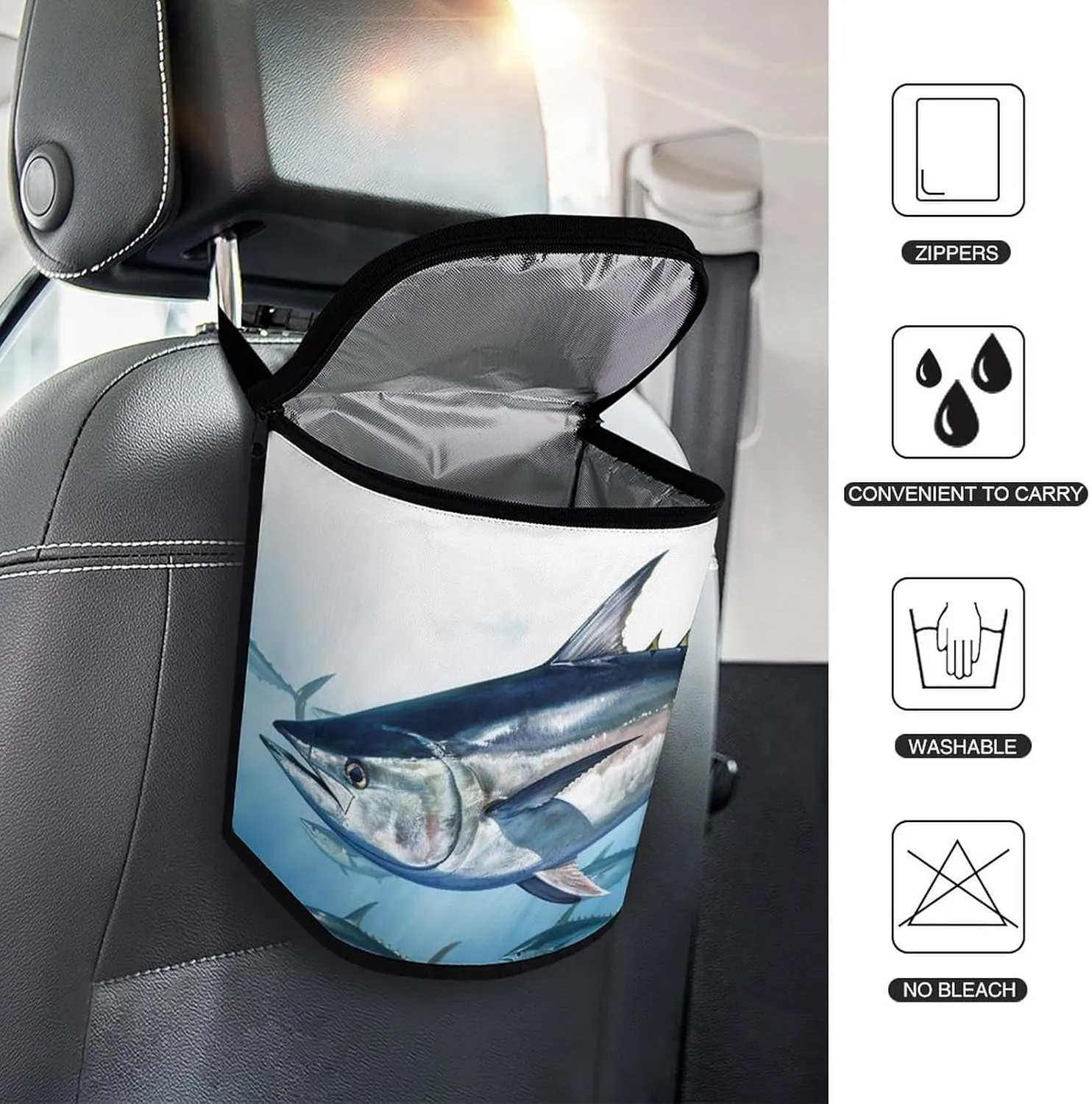 Car Trash Can Bluefin Tuna Thunnus Leak Proof Waterproof Garbage Bag for SUV Truck Camping