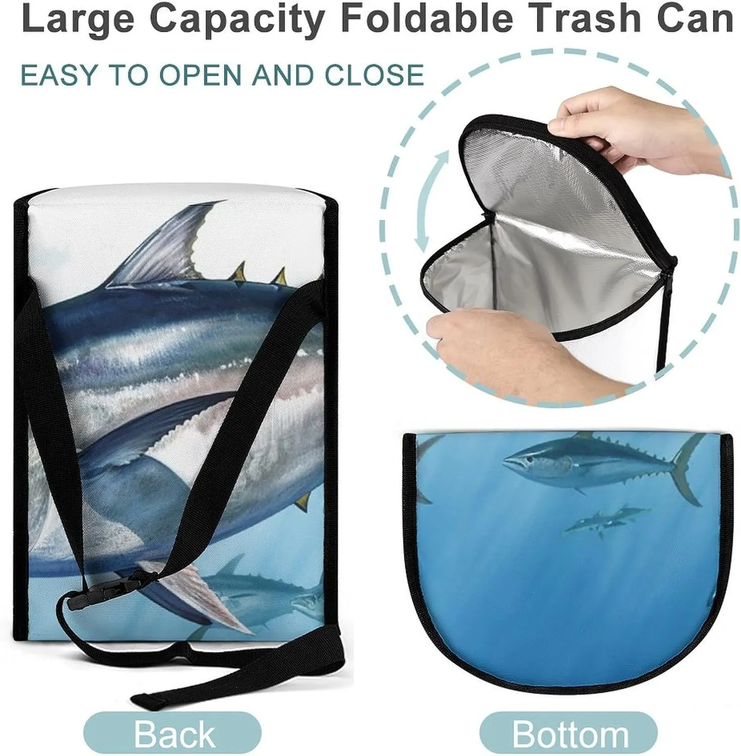 Car Trash Can Bluefin Tuna Thunnus Leak Proof Waterproof Garbage Bag for SUV Truck Camping