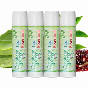 Caribbean Breeze Lip Sunscreen Chap Stick Essentials, Sunscreen Lip Balm SPF 50 with Green Tea, Pomegranate, and Aloe Extracts, 0.15 oz, Pack of 4