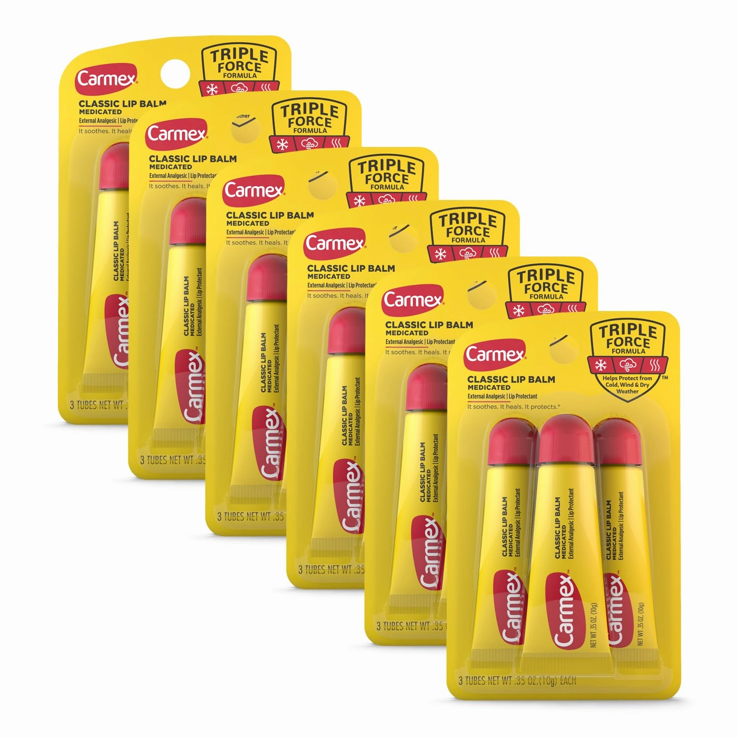 Carmex Classic Medicated Lip Balm Sticks, Lip Moisturizer for Chapped Lips, 18 Count (6 Packs of 3)
