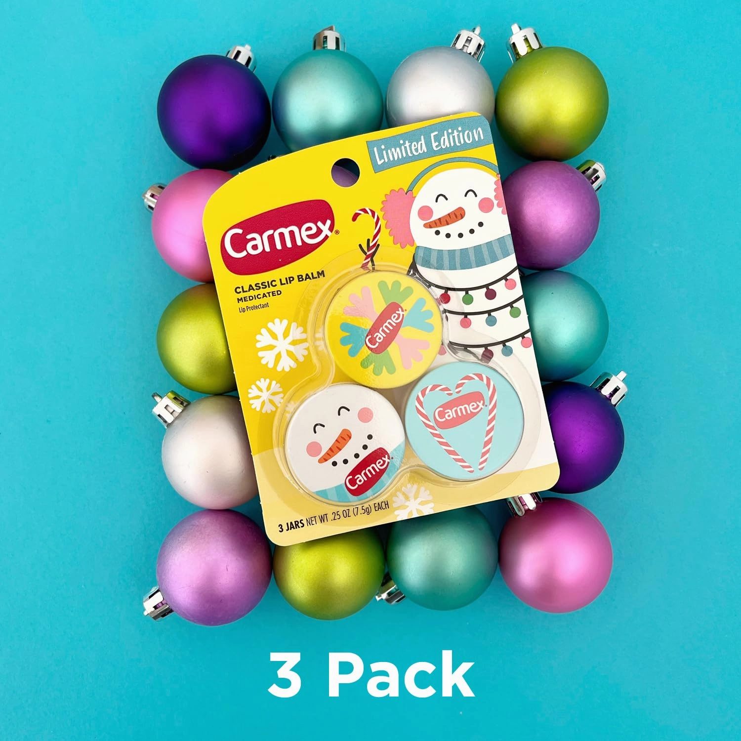 Carmex Medicated Lip Balm Holiday Jars, 9 Count (3 Packs of 3)