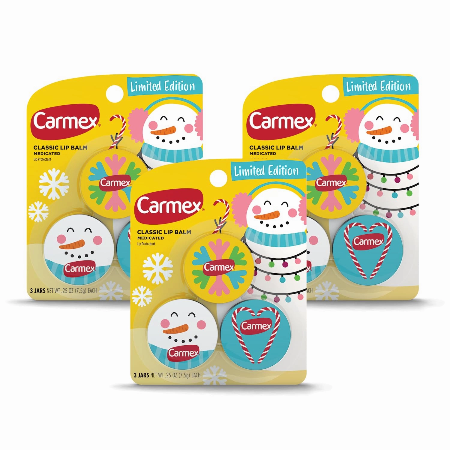 Carmex Medicated Lip Balm Holiday Jars, 9 Count (3 Packs of 3)