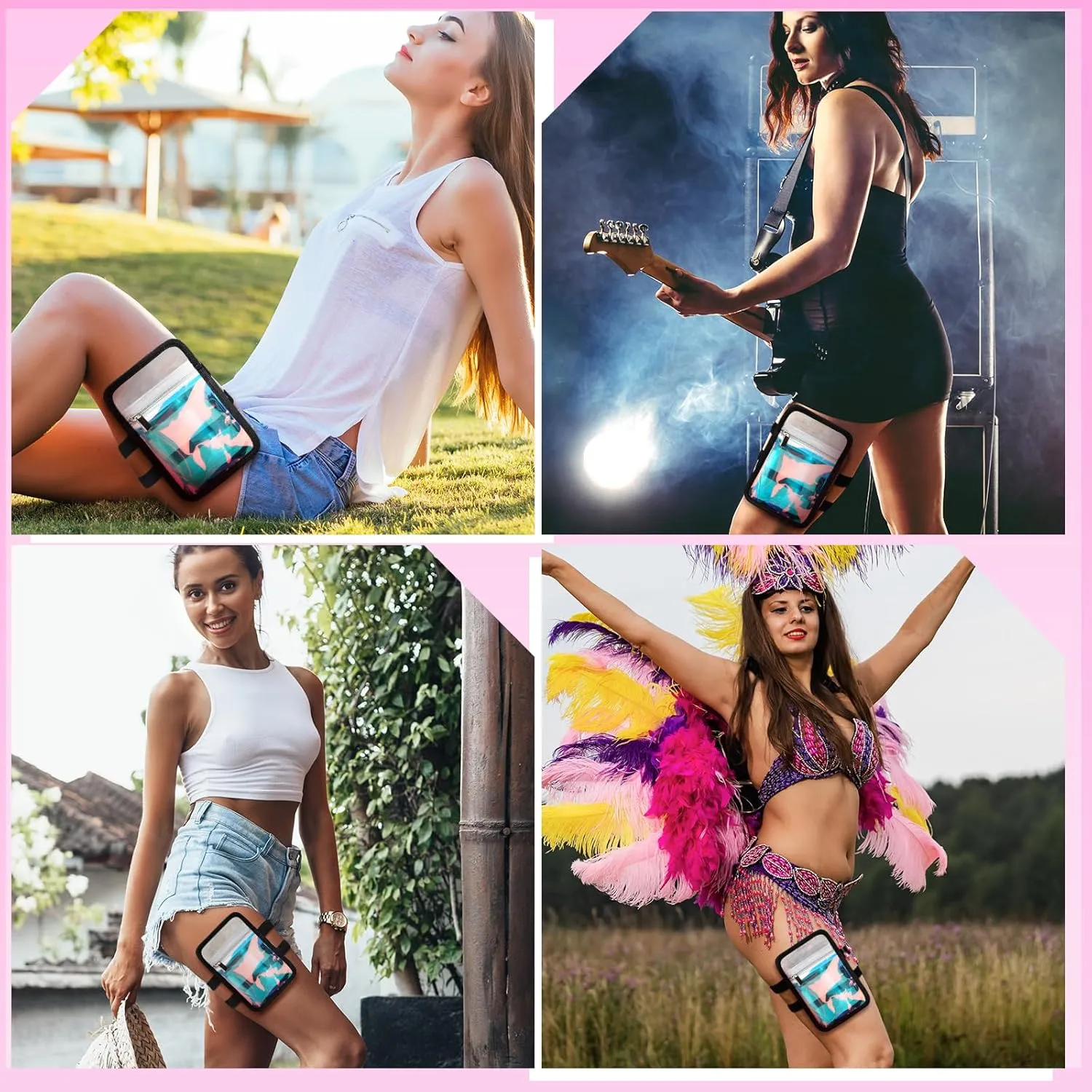 Carnival Leg Bag Holographic Thigh Bag with Adjustable Strap Leg Harness Women Summer Iridescent Travel Hiking Pack(Black,PVC Leg Bag)