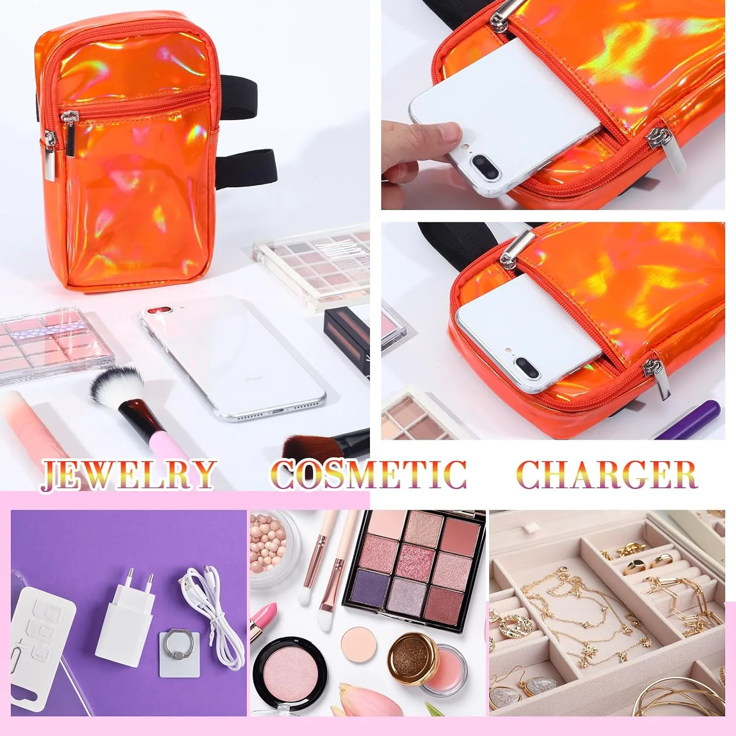 Carnival Leg Bag Holographic Thigh Bag with Adjustable Strap Leg Harness Women Summer Iridescent Travel Hiking Pack(Orange,Leg Bag)