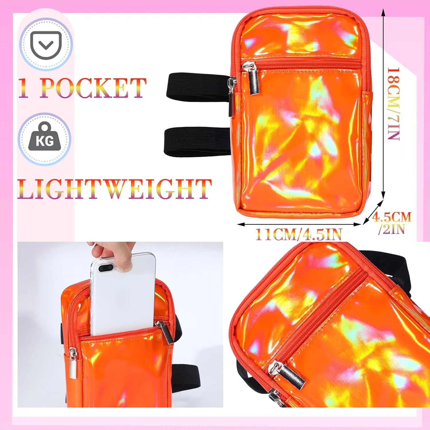 Carnival Leg Bag Holographic Thigh Bag with Adjustable Strap Leg Harness Women Summer Iridescent Travel Hiking Pack(Orange,Leg Bag)