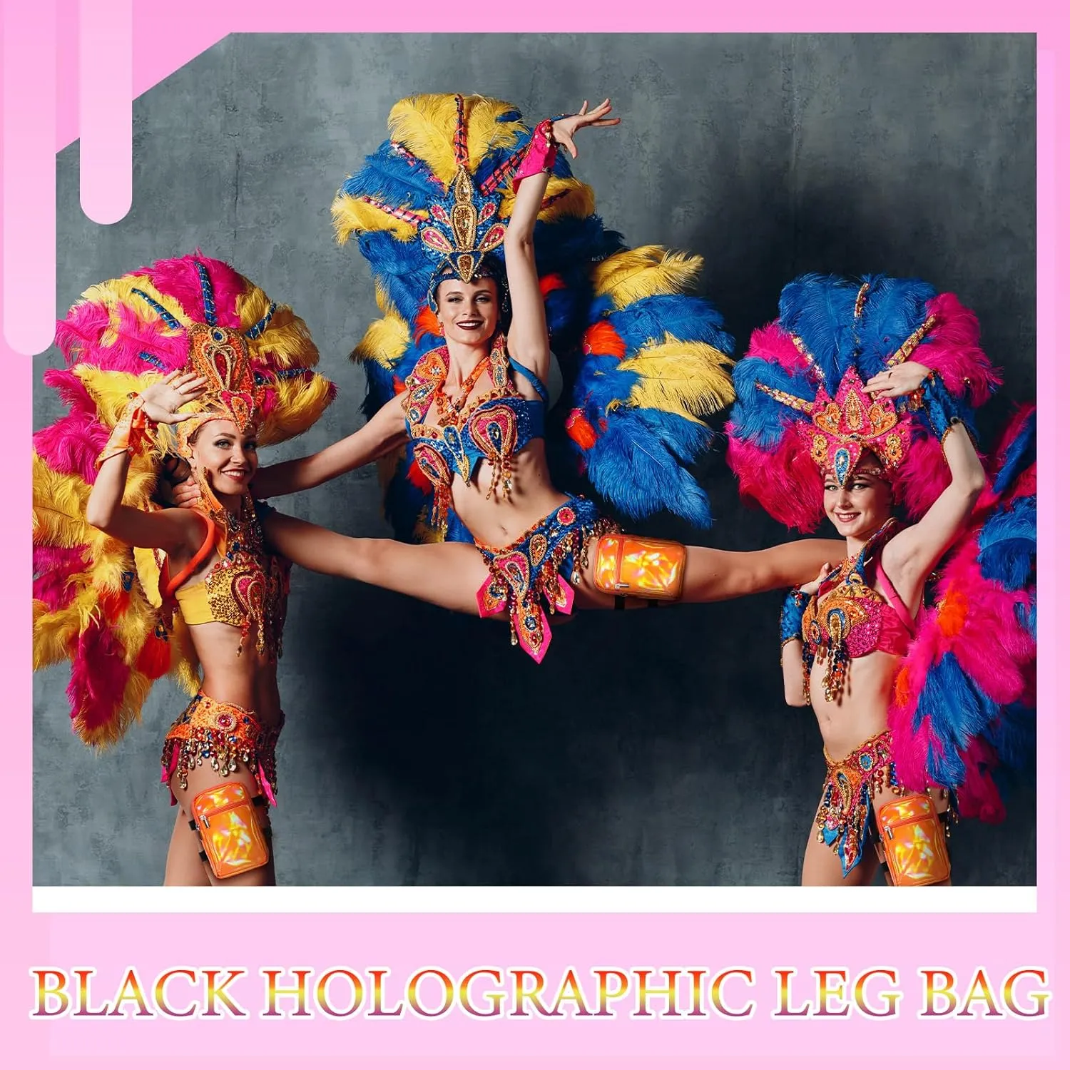 Carnival Leg Bag Holographic Thigh Bag with Adjustable Strap Leg Harness Women Summer Iridescent Travel Hiking Pack(Orange,Leg Bag)