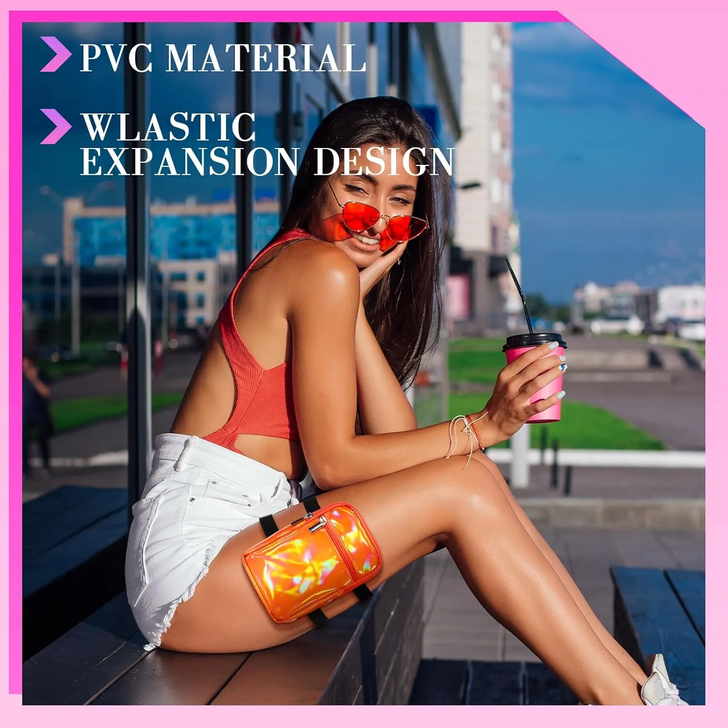 Carnival Leg Bag Holographic Thigh Bag with Adjustable Strap Leg Harness Women Summer Iridescent Travel Hiking Pack(Orange,Leg Bag)
