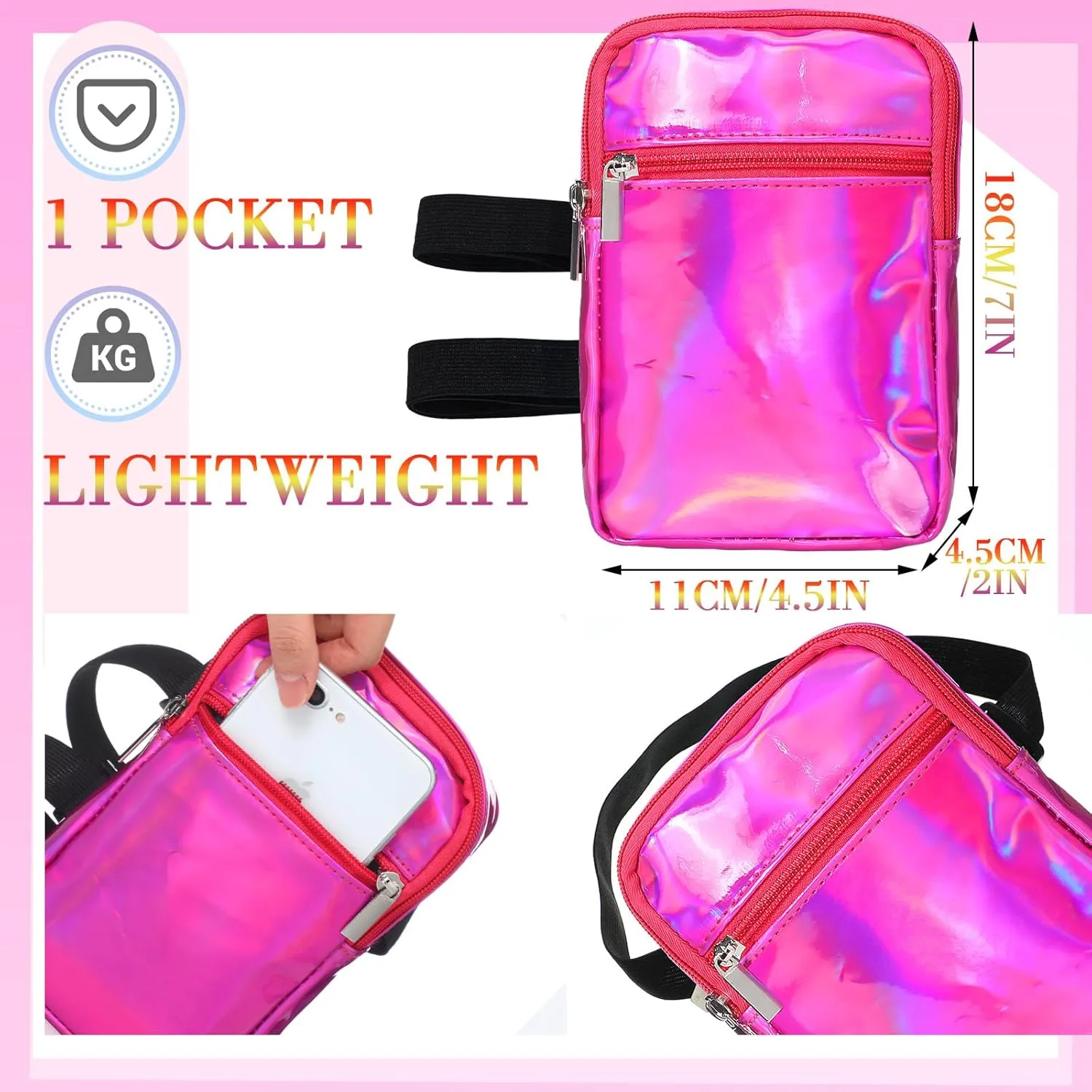 Carnival Leg Bag Holographic Thigh Bag with Adjustable Strap Leg Harness Women Summer Iridescent Travel Hiking Pack(Pink,Leg Bag)