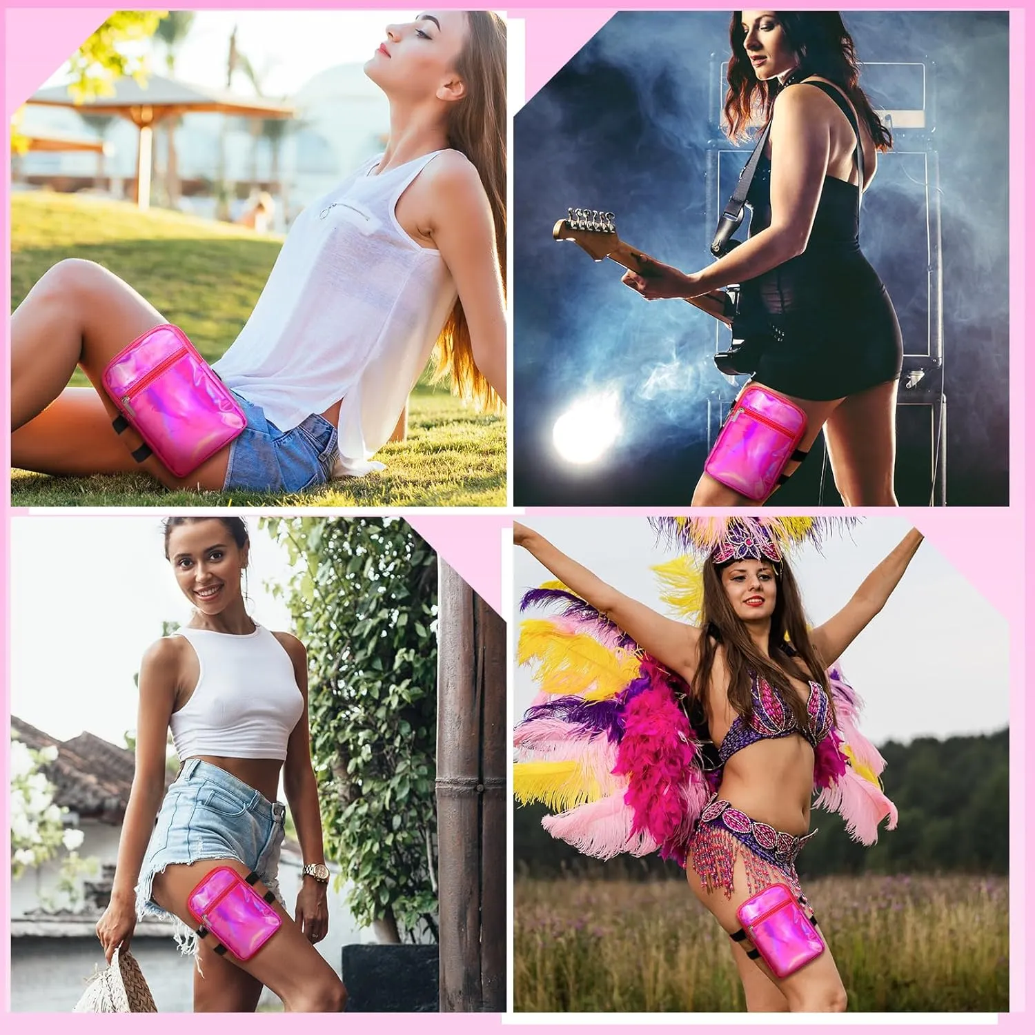 Carnival Leg Bag Holographic Thigh Bag with Adjustable Strap Leg Harness Women Summer Iridescent Travel Hiking Pack(Pink,Leg Bag)