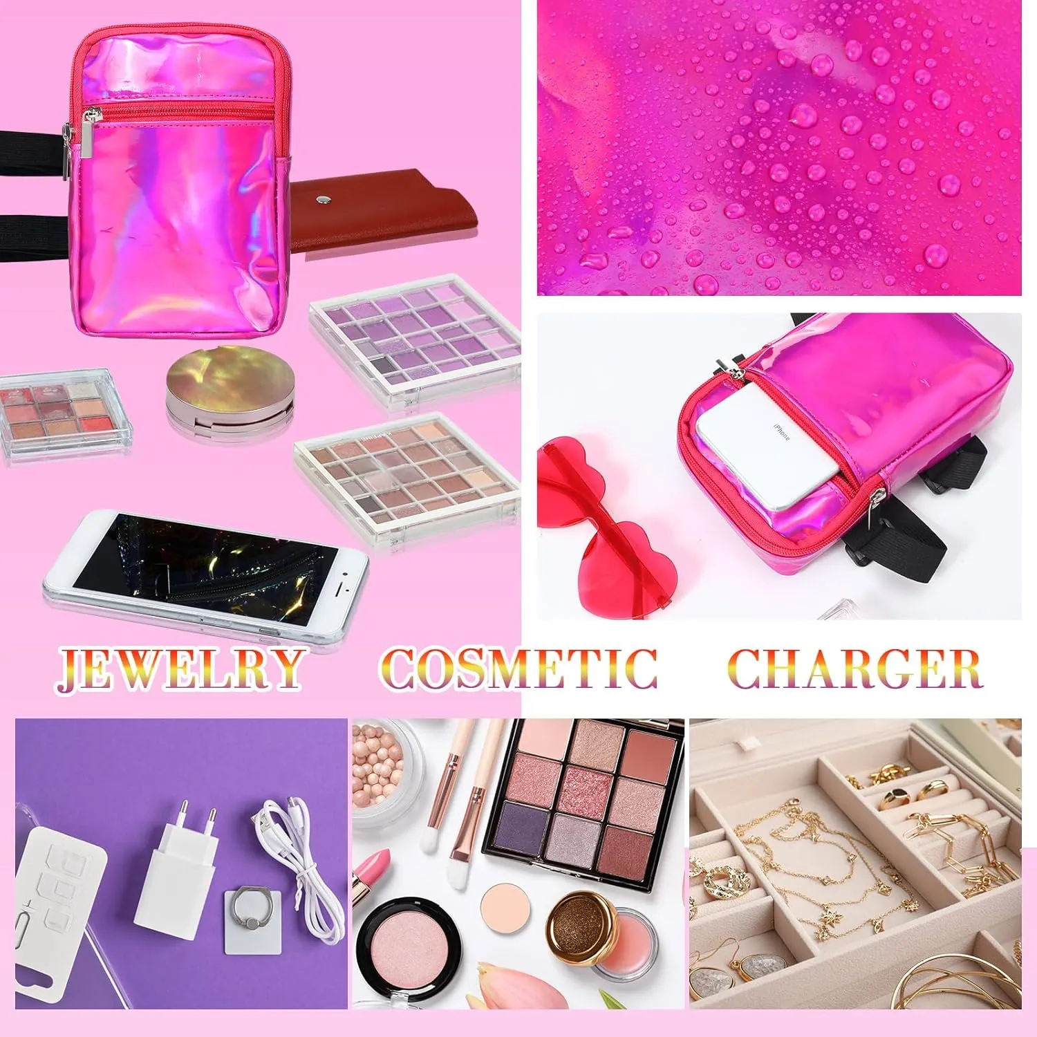 Carnival Leg Bag Holographic Thigh Bag with Adjustable Strap Leg Harness Women Summer Iridescent Travel Hiking Pack(Pink,Leg Bag)