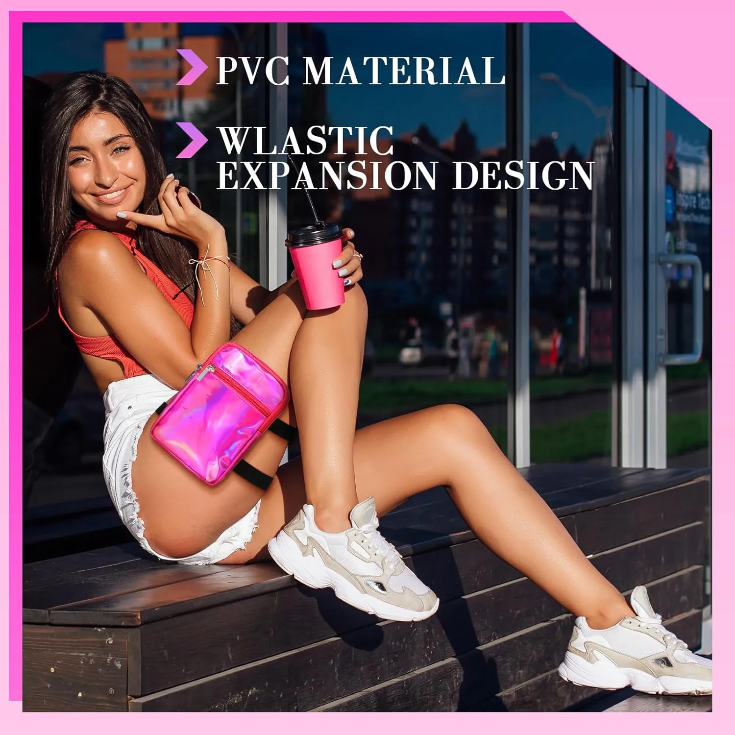 Carnival Leg Bag Holographic Thigh Bag with Adjustable Strap Leg Harness Women Summer Iridescent Travel Hiking Pack(Pink,Leg Bag)
