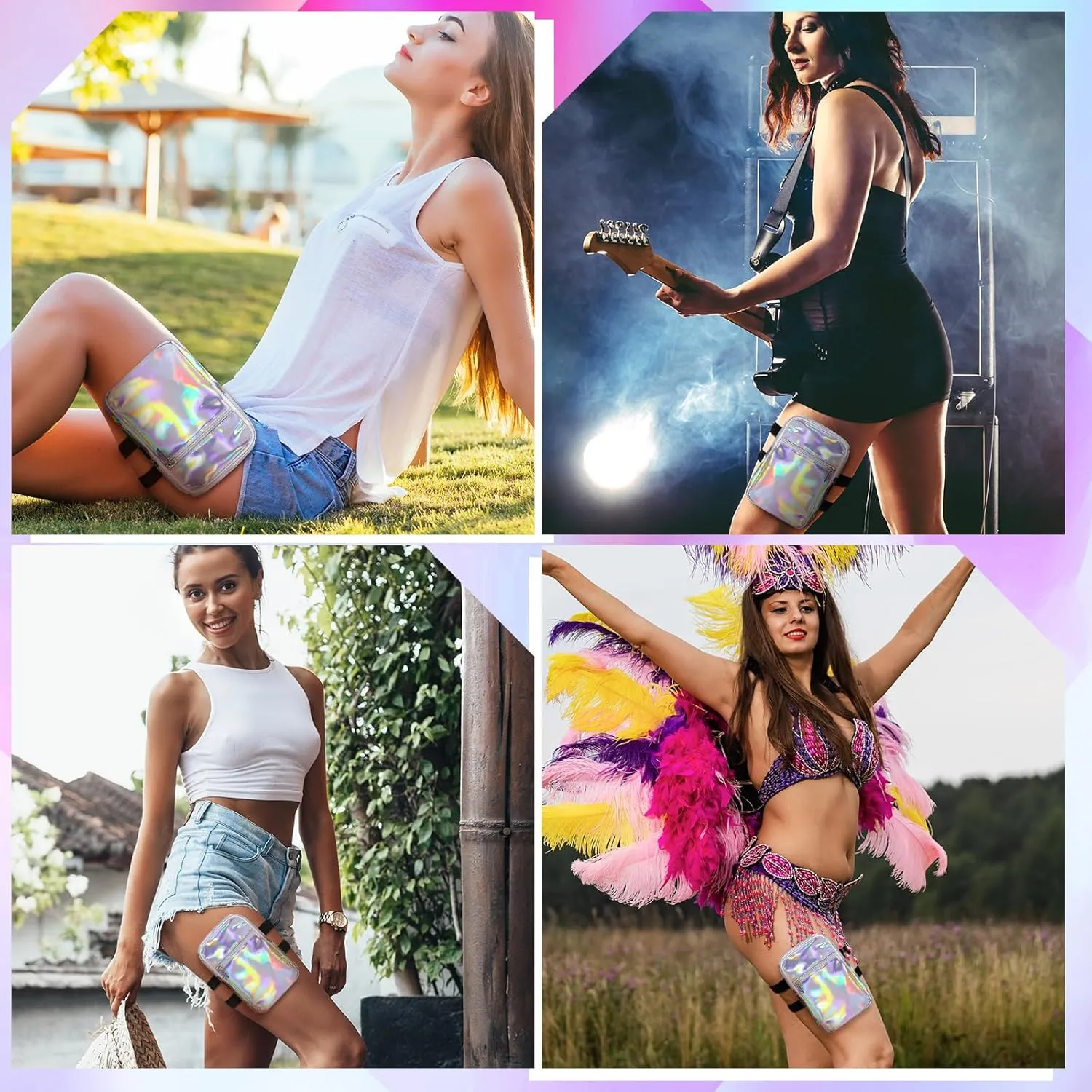Carnival Leg Bag Holographic Thigh Bag with Adjustable Strap Leg Harness Women Summer Iridescent Travel Hiking Pack(Silver,Leg Bag)