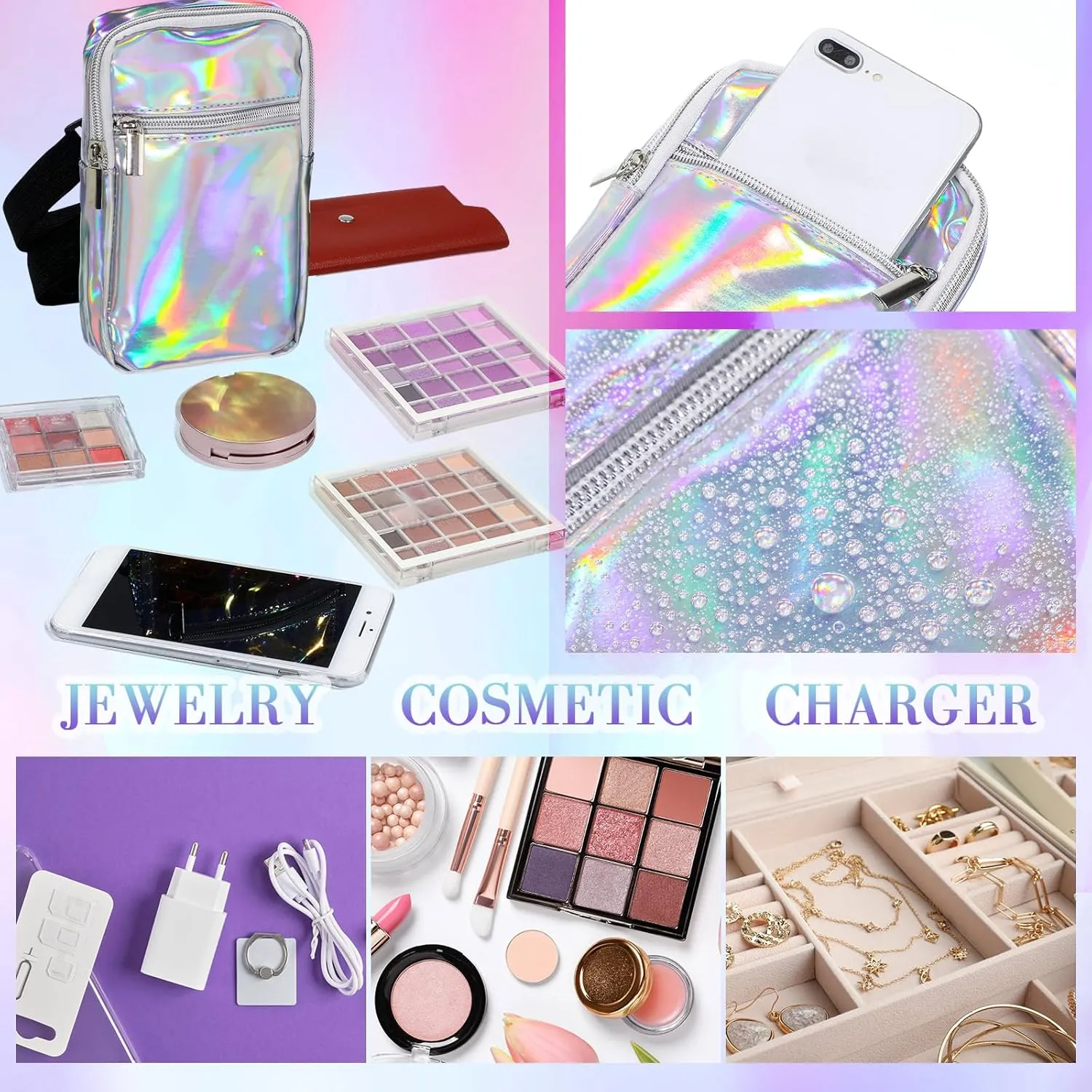 Carnival Leg Bag Holographic Thigh Bag with Adjustable Strap Leg Harness Women Summer Iridescent Travel Hiking Pack(Silver,Leg Bag)