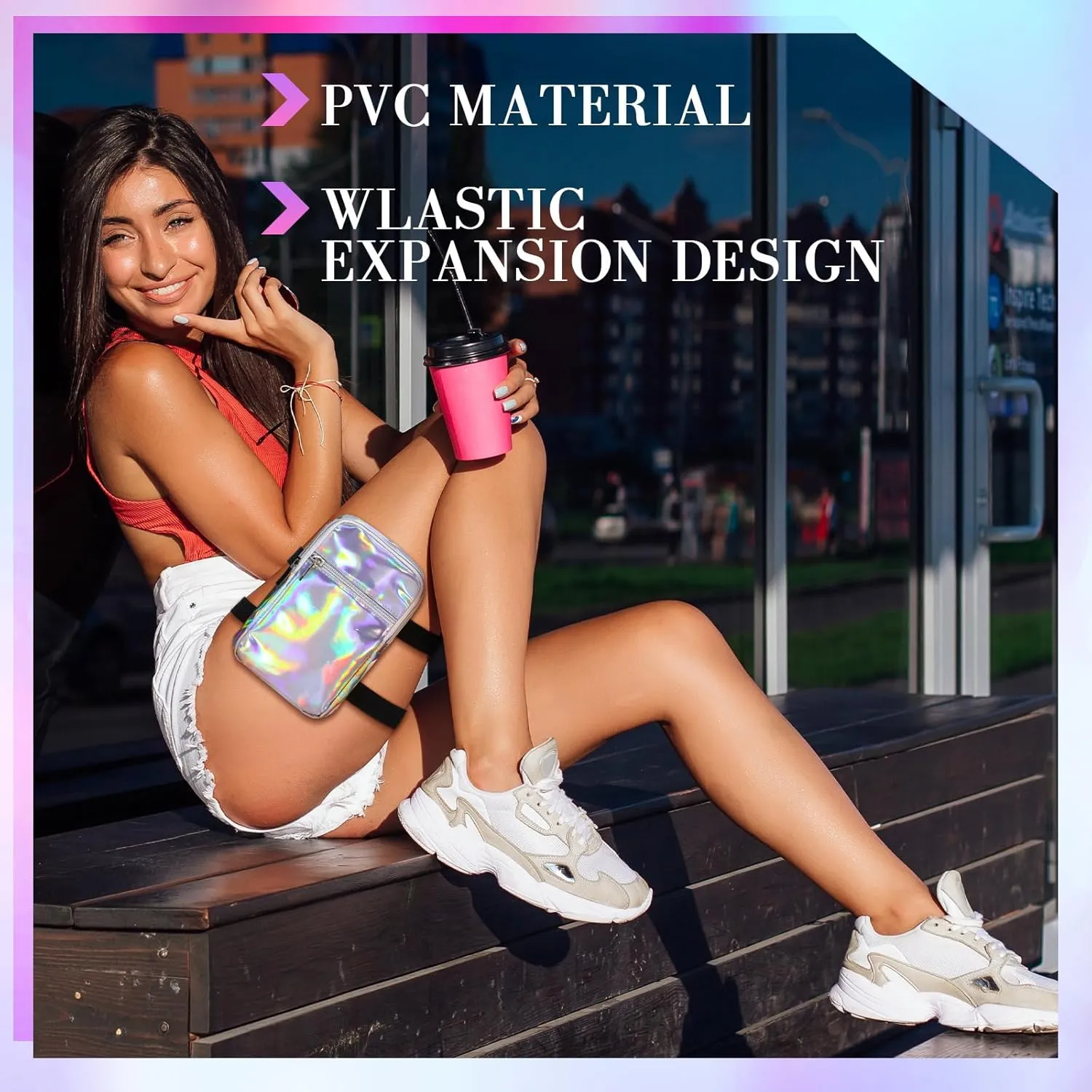 Carnival Leg Bag Holographic Thigh Bag with Adjustable Strap Leg Harness Women Summer Iridescent Travel Hiking Pack(Silver,Leg Bag)