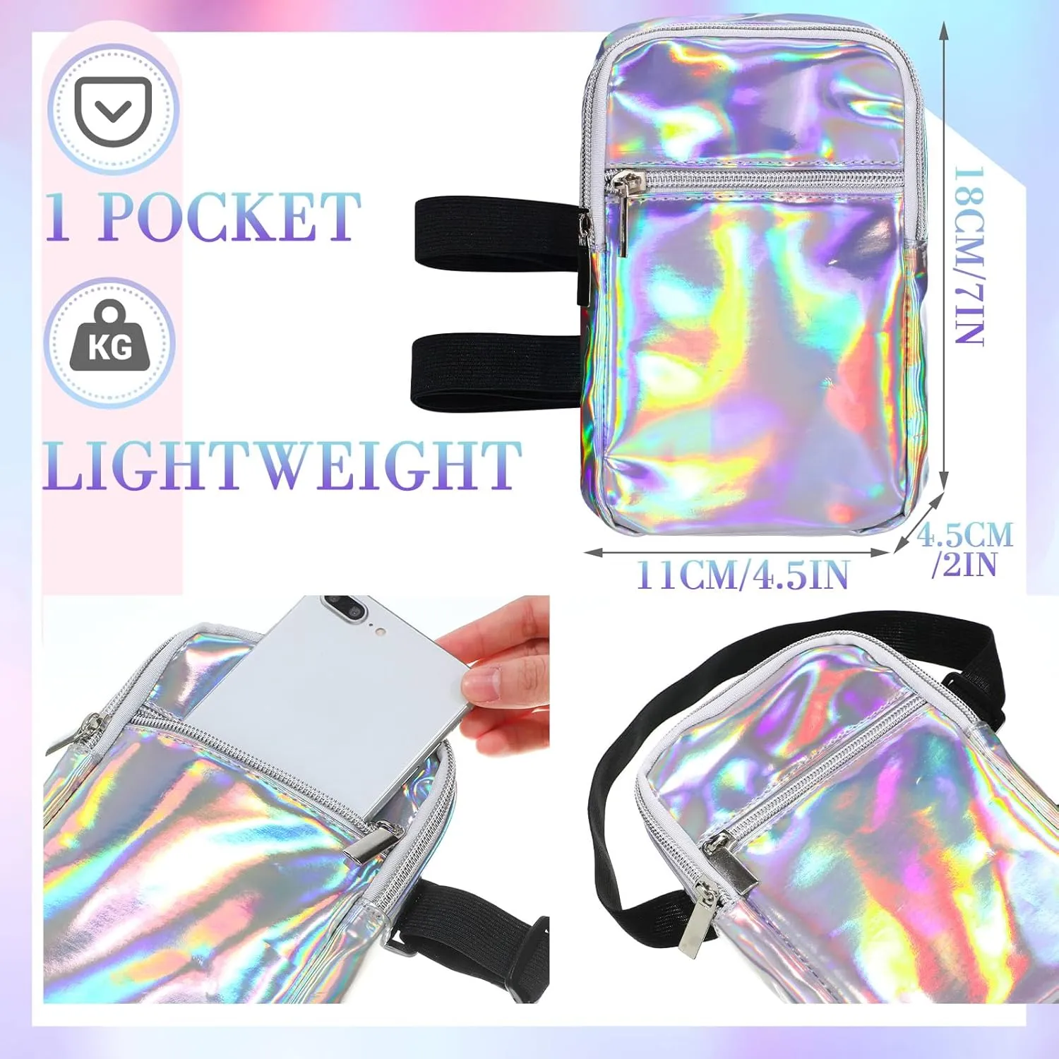 Carnival Leg Bag Holographic Thigh Bag with Adjustable Strap Leg Harness Women Summer Iridescent Travel Hiking Pack(Silver,Leg Bag)