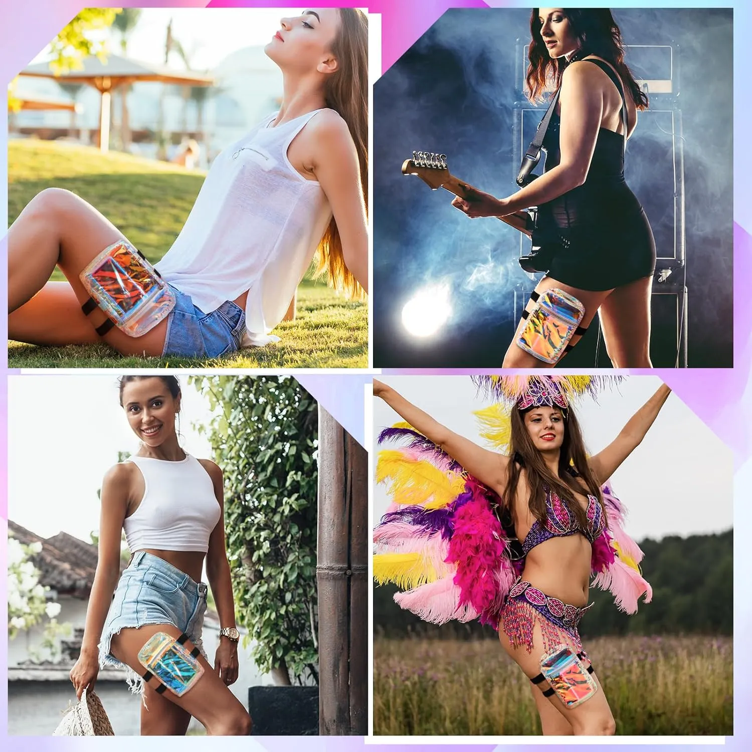 Carnival Thigh Bag Holographic Thigh Pack with Adjustable Strap Leg Harness for Women Iridescent Hiking Travel Pack (Multicolor)