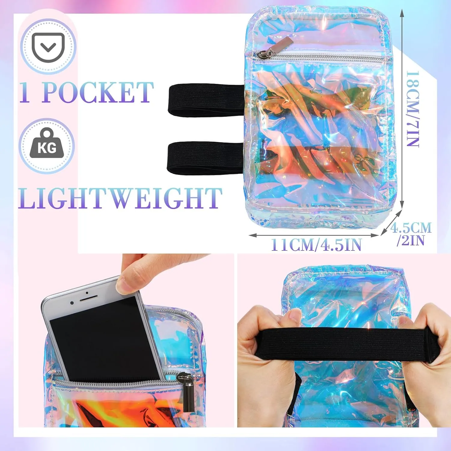 Carnival Thigh Bag Holographic Thigh Pack with Adjustable Strap Leg Harness for Women Iridescent Hiking Travel Pack (Multicolor)