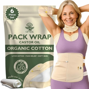 Castor Oil Pack Wrap Organic Cotton Flannel, 6 Pcs Castor Oil Wrap Compress for Stomach Neck Breast Knee, Reusable Pads for Liver Detox, Anti Oil Leak (Oil Not Included)