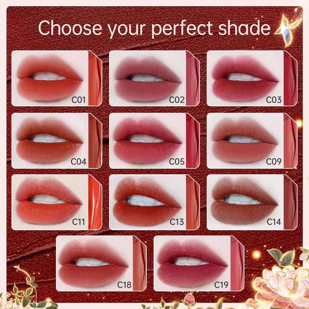 Catkin Semi Matte Liquid Lipstick Lip Gloss for Women Tinted High Pigmented, Waterproof Long Lasting Moisturizing Smooth Velvet Effect 2pcs 03