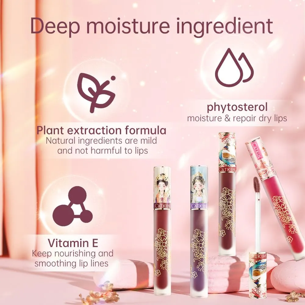 Catkin Semi Matte Liquid Lipstick Lip Gloss for Women Tinted High Pigmented, Waterproof Long Lasting Moisturizing Smooth Velvet Effect 2pcs 03