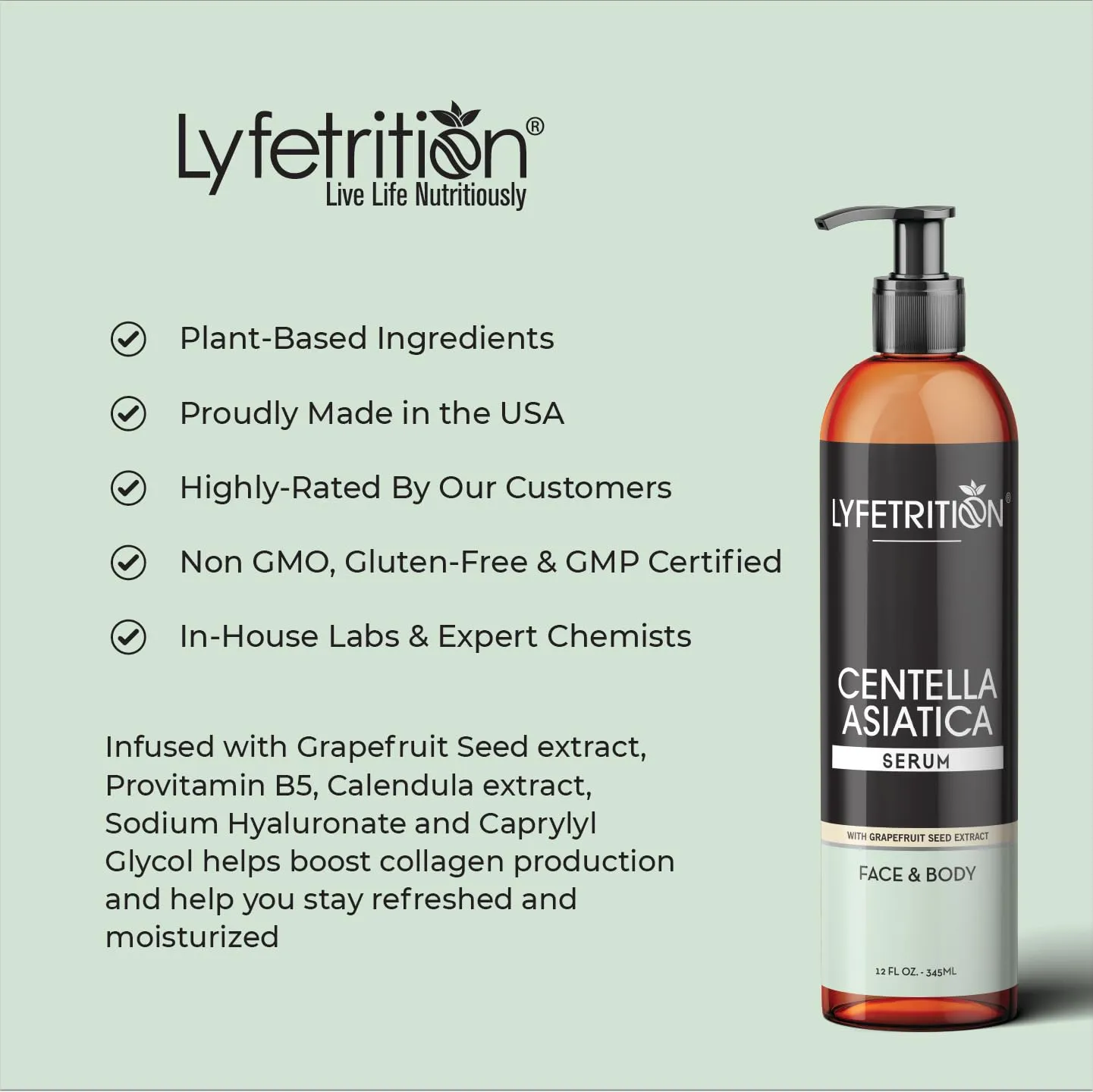 Centella Asiatica Cica Serum - 12 Fl Oz Large Bottle - Anti-Aging Face Serum for Sensitive Skin Cream - Boosts Collagen Production Younger Skin