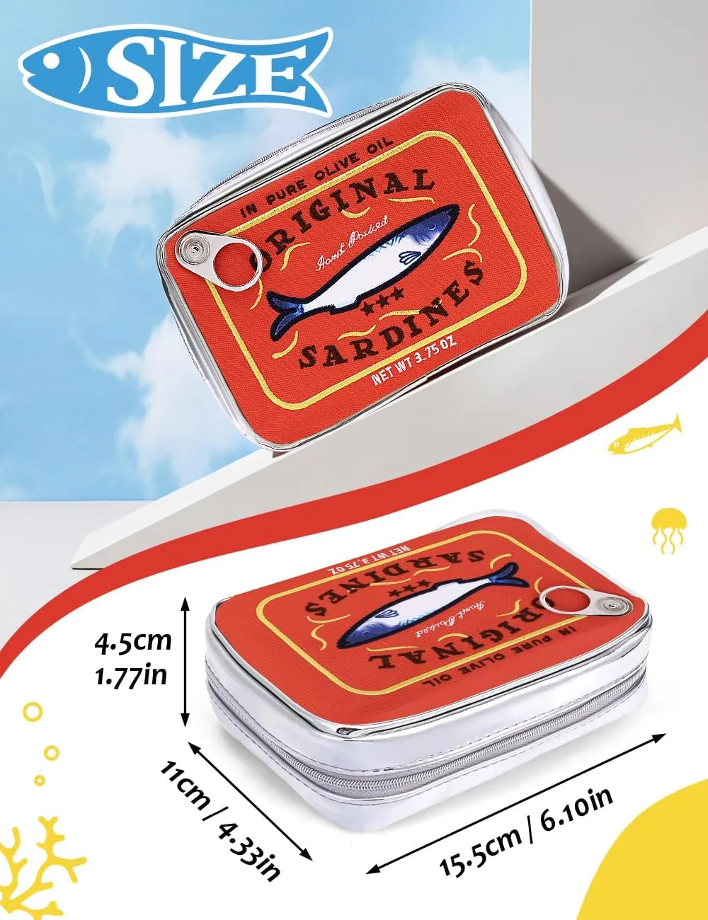 Cessfle Canned Sardines Makeup Bag, Funny Mothers Day Gifts Idea, Creative Cute Makeup Bag Canned Fish Cosmetic Bag - Mothers Day Mom Gifts from Daughter Son, Coquette Makeup Pouch for Women