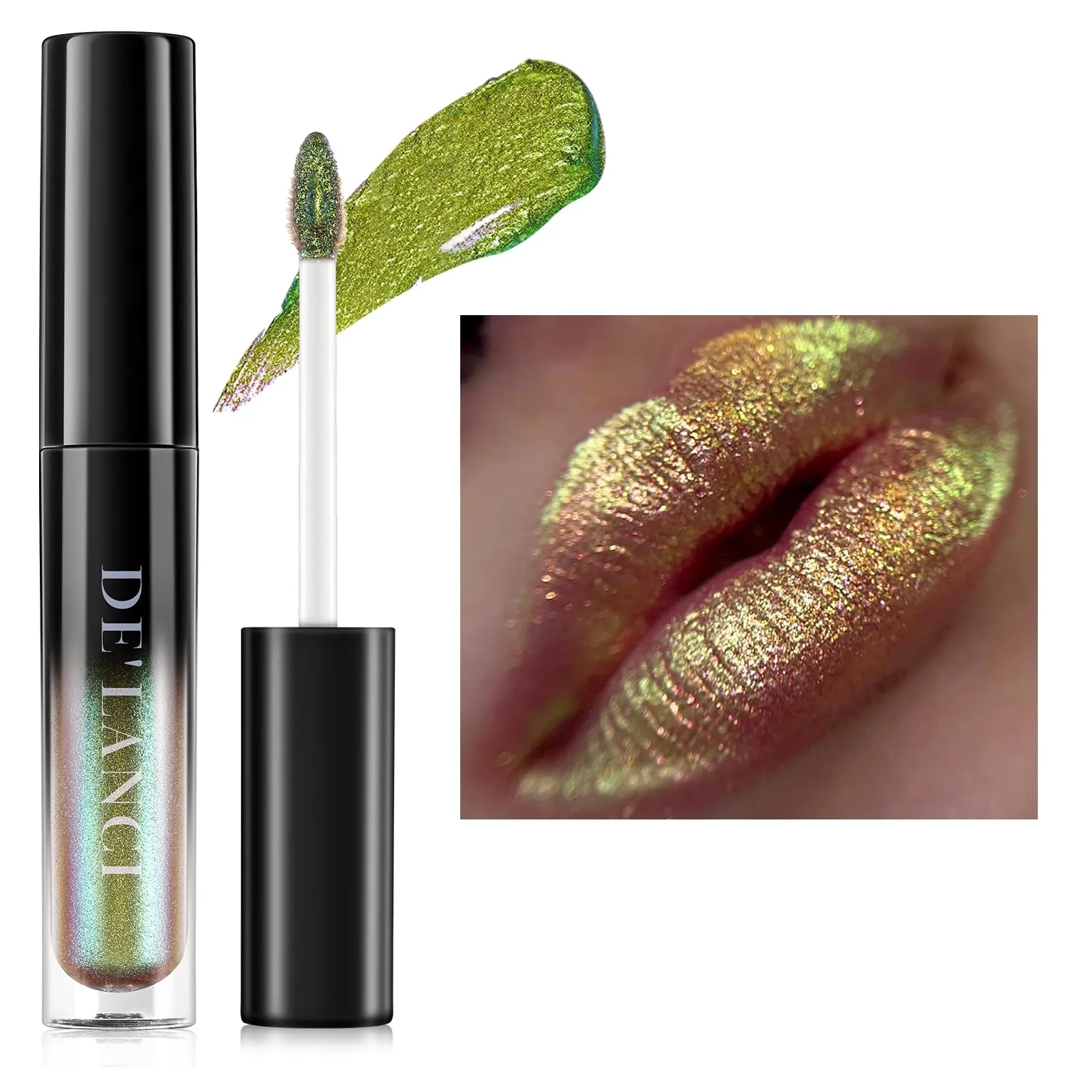 Chameleon Lipstick Blue Green Color,Shimmer Metallic Colourful Lip Gloss for Women Girls Lips Makeup Gift,Hydrating Waterproof and Long Lasting Lip Stick Shiny,Talc-Free，#1