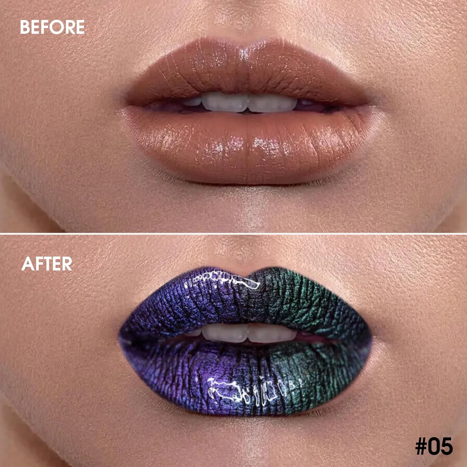 Chameleon Liquid Lipstick Blue Green Purple Color,Shimmer Metallic Colourful Lip Gloss for Women Girls Lips Makeup Gift,Hydrating Waterproof and Long Lasting Lip Stick Shiny,Talc-Free, #5