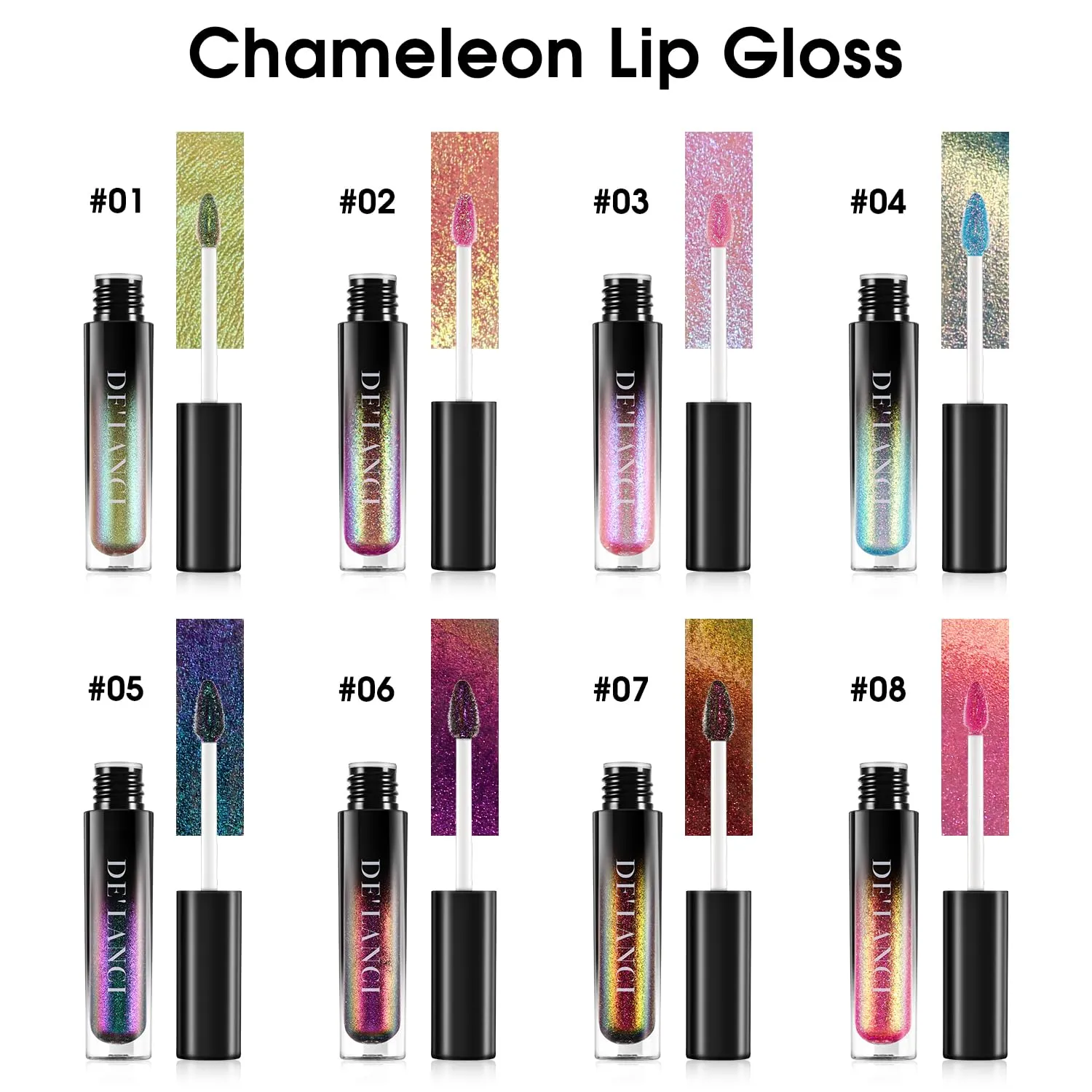 Chameleon Liquid Lipstick Pink Green Color,Shimmer Metallic Colourful Lip Gloss for Women Girls Lips Makeup Gift,Hydrating Waterproof and Long Lasting Lip Stick Shiny,Talc-Free,#8