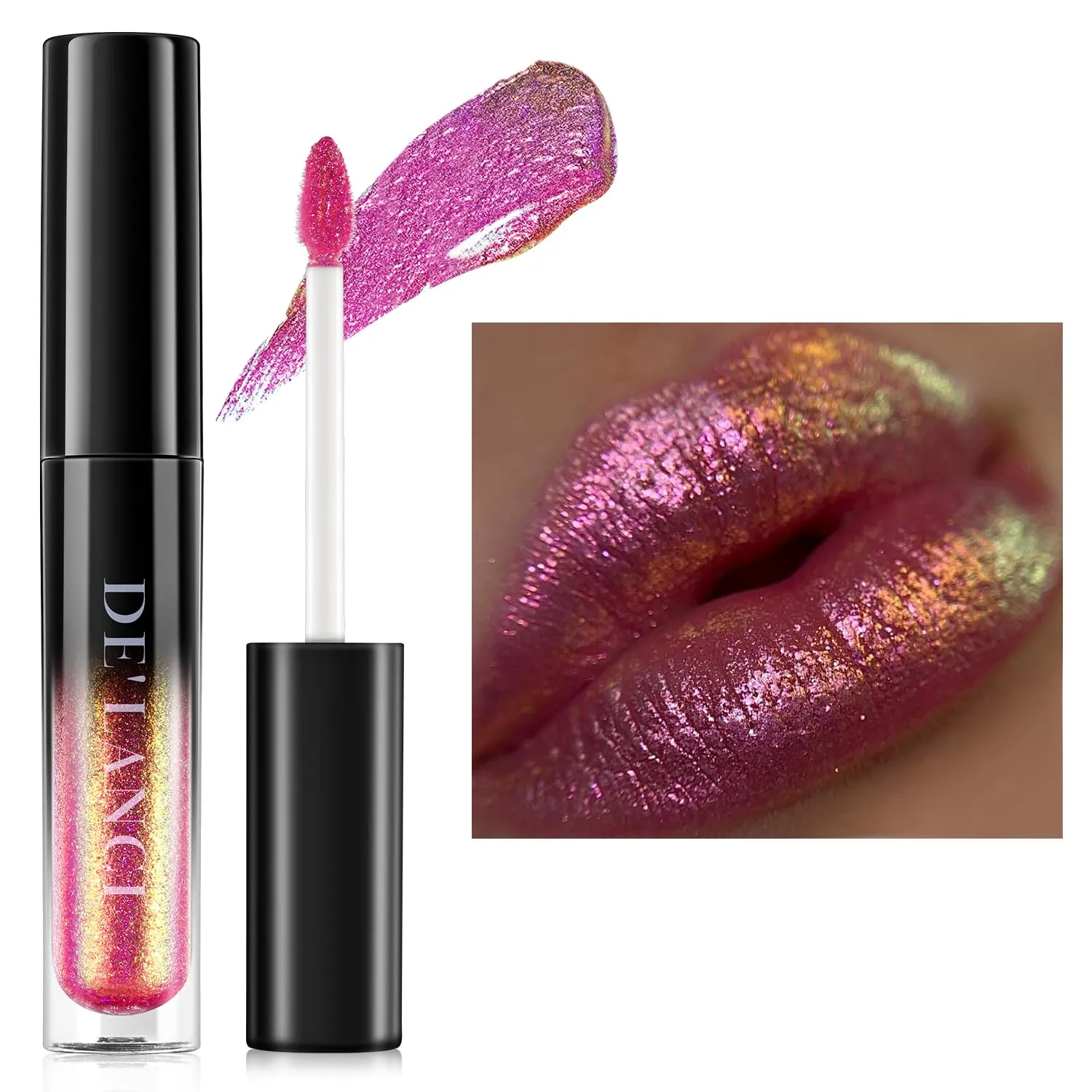 Chameleon Liquid Lipstick Pink Green Color,Shimmer Metallic Colourful Lip Gloss for Women Girls Lips Makeup Gift,Hydrating Waterproof and Long Lasting Lip Stick Shiny,Talc-Free,#8