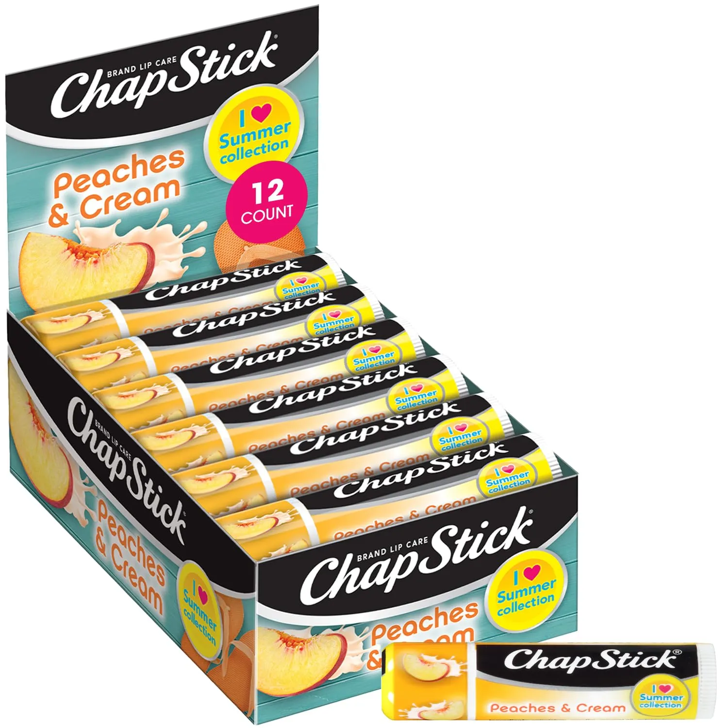 ChapStick Bulk Lip Balm, Peaches & Cream, 12-Pack – Juicy Sweet & Creamy Moisturizer for Dry Lips, 0.15 Oz