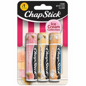 ChapStick Lip Care Set, Ice Cream Collection 3-Pack – Strawberry Gelato, Vanilla Bean Ice Cream, Orange Sherbet Lip Balm, 0.15 Oz Ea