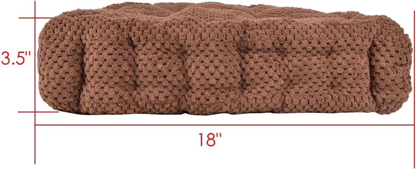 ChezMax Floor Pillow & Cushion, Large Meditation Chair Cushion, Thick Square Seat Pad, Soft Velvet Tufted Seating Pouf for Indoor/Outdoor Yoga Bench Rocking Chair Room Tatami Sofa, Coffee 18"x18"