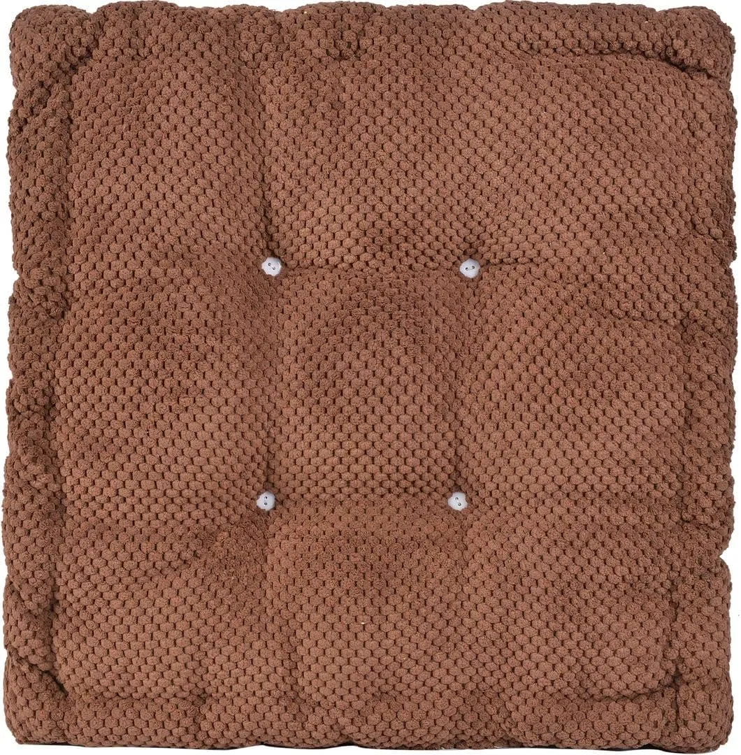 ChezMax Floor Pillow & Cushion, Large Meditation Chair Cushion, Thick Square Seat Pad, Soft Velvet Tufted Seating Pouf for Indoor/Outdoor Yoga Bench Rocking Chair Room Tatami Sofa, Coffee 18"x18"