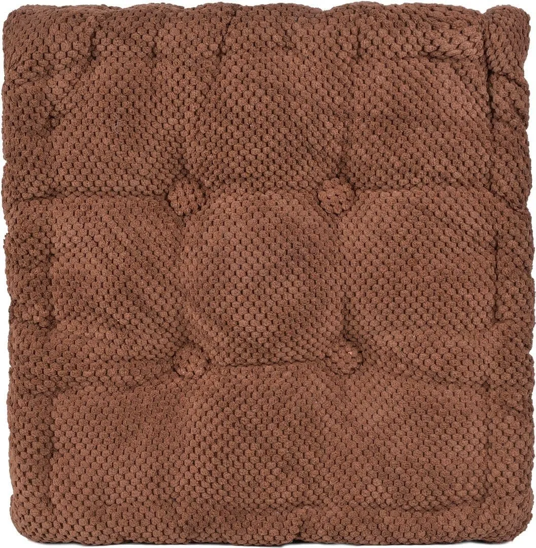 ChezMax Floor Pillow & Cushion, Large Meditation Chair Cushion, Thick Square Seat Pad, Soft Velvet Tufted Seating Pouf for Indoor/Outdoor Yoga Bench Rocking Chair Room Tatami Sofa, Coffee 18"x18"