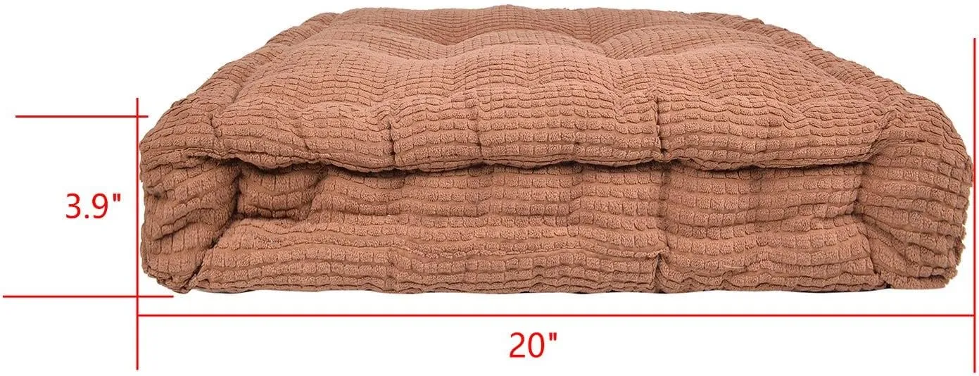 ChezMax Floor Pillow & Cushion, Large Meditation Chair Cushions, Thick Square Seat Pad, Soft Velvet Tufted Seating Pouf for Indoor/Outdoor Yoga Bench Rocking Chair Room Tatami Sofa, Brown 16" x 16"