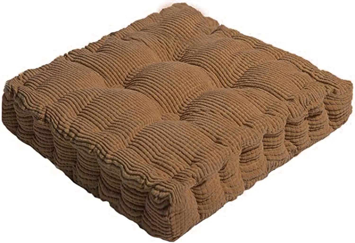 ChezMax Floor Pillow & Cushion, Large Meditation Chair Cushions, Thick Square Seat Pad, Soft Velvet Tufted Seating Pouf for Indoor/Outdoor Yoga Bench Rocking Chair Room Tatami Sofa, Brown 18" x 18"