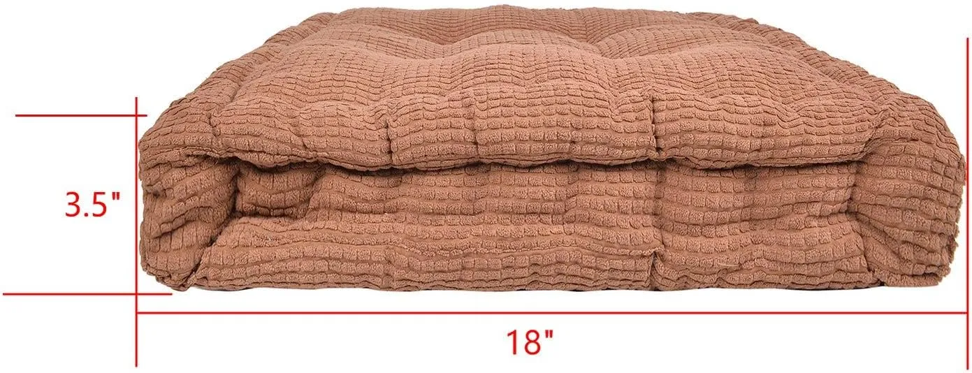 ChezMax Floor Pillow & Cushion, Large Meditation Chair Cushions, Thick Square Seat Pad, Soft Velvet Tufted Seating Pouf for Indoor/Outdoor Yoga Bench Rocking Chair Room Tatami Sofa, Brown 18" x 18"