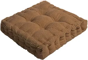ChezMax Floor Pillow & Cushion, Large Meditation Chair Cushions, Thick Square Seat Pad, Soft Velvet Tufted Seating Pouf for Indoor/Outdoor Yoga Bench Rocking Chair Room Tatami Sofa, Brown 18" x 18"