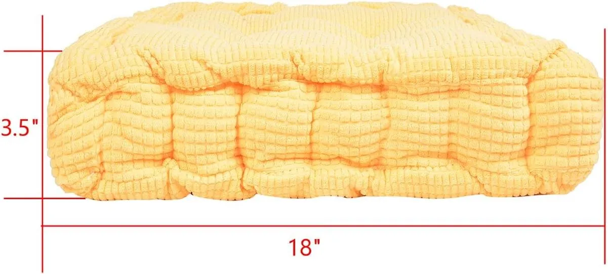 ChezMax Floor Pillow & Cushion, Large Meditation Chair Cushions, Thick Square Seat Pad, Soft Velvet Tufted Seating Pouf for Indoor/Outdoor Yoga Bench Rocking Chair Room Tatami Sofa, Yellow 18" x 18"