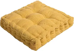 ChezMax Floor Pillow & Cushion, Large Meditation Chair Cushions, Thick Square Seat Pad, Soft Velvet Tufted Seating Pouf for Indoor/Outdoor Yoga Bench Rocking Chair Room Tatami Sofa, Yellow 18" x 18"