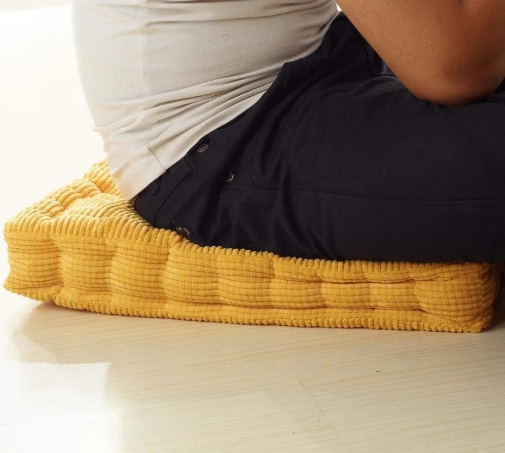 ChezMax Floor Pillow & Cushion, Large Meditation Chair Cushions, Thick Square Seat Pad, Soft Velvet Tufted Seating Pouf for Indoor/Outdoor Yoga Bench Rocking Chair Room Tatami Sofa, Yellow 18" x 18"
