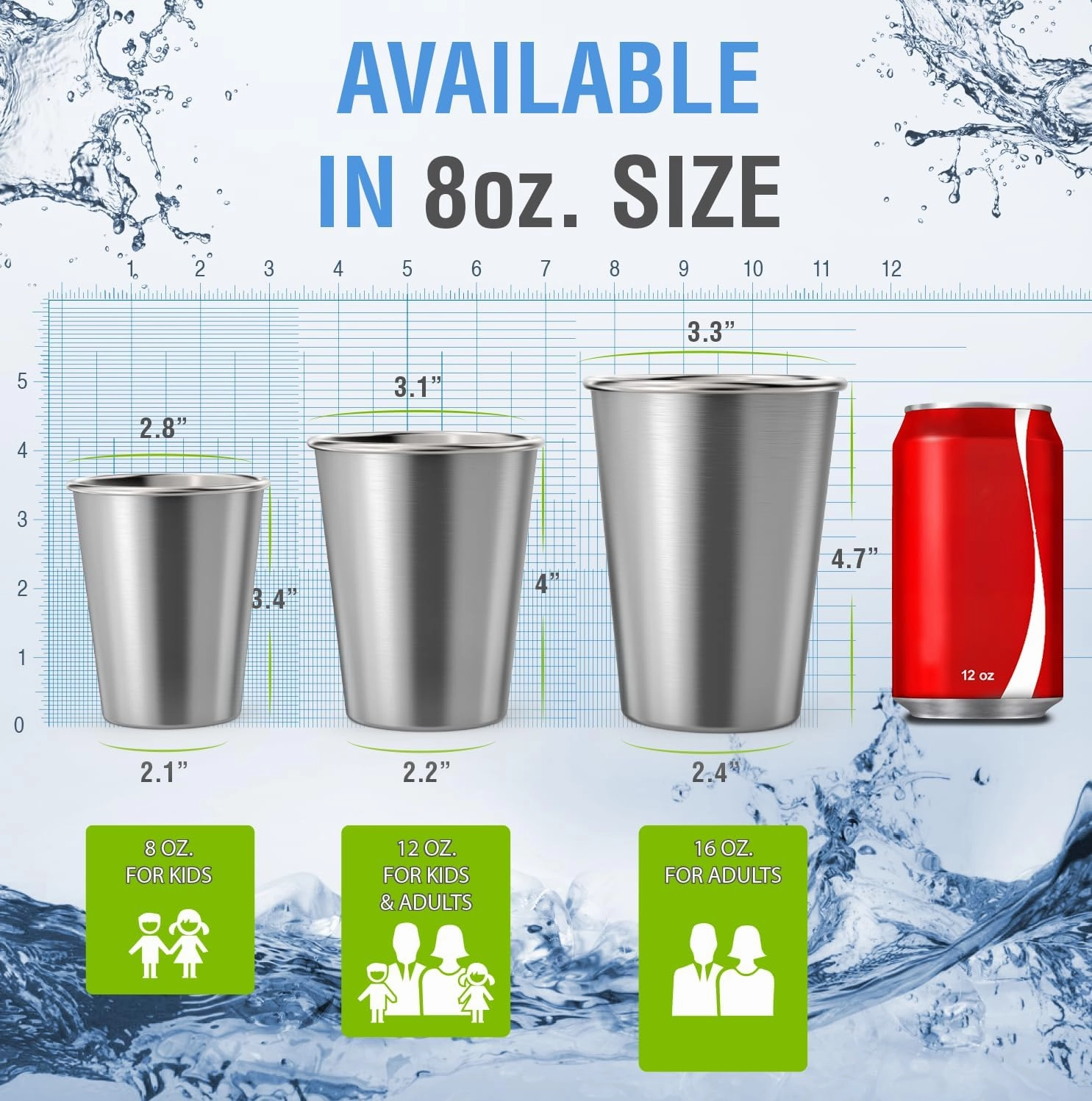 CHILLOUT LIFE Stainless Steel Cups for Kids and Toddlers 8 oz - Stainless Steel Sippy Cups for Home & Outdoor Activities, BPA Free Healthy Unbreakable Premium Metal Drinking Glasses (4-Pack)