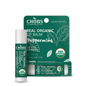 CHOBS Real Organic Lemon Lip Balm, USDA Organic Certified, 100% Organic, Nutrition for Lip, No Animal Test, K-Beauty, 0.17 Oz(Pack of 1) (Peppermint)