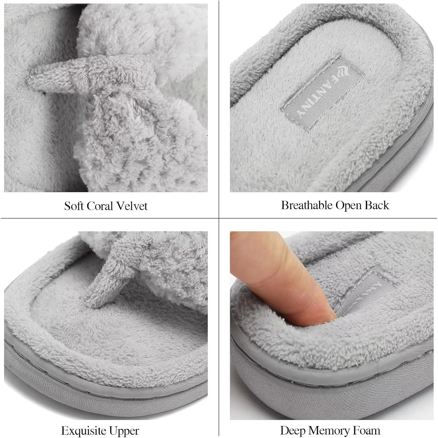 CIOR Women's Cozy Memory Foam Spa Thong Flip Flops House Indoor Slippers Plush Gridding Velvet Lining Clog Style-U1MTW017-0716