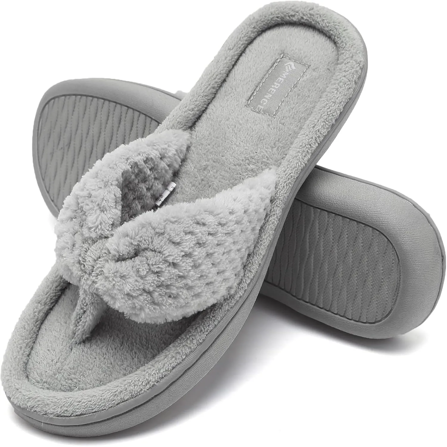 CIOR Women's Cozy Memory Foam Spa Thong Flip Flops House Indoor Slippers Plush Gridding Velvet Lining Clog Style-U1MTW017-0716