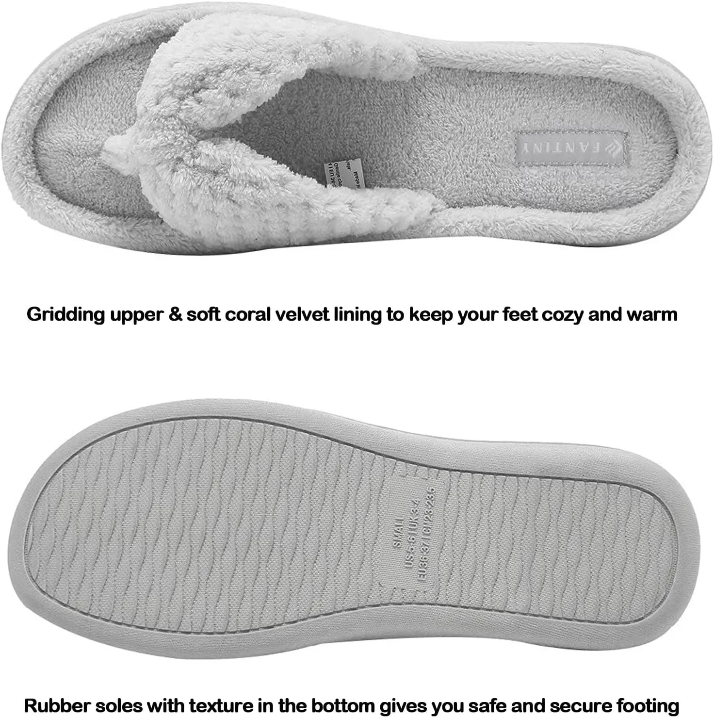 CIOR Women's Cozy Memory Foam Spa Thong Flip Flops House Indoor Slippers Plush Gridding Velvet Lining Clog Style-U1MTW017-0716