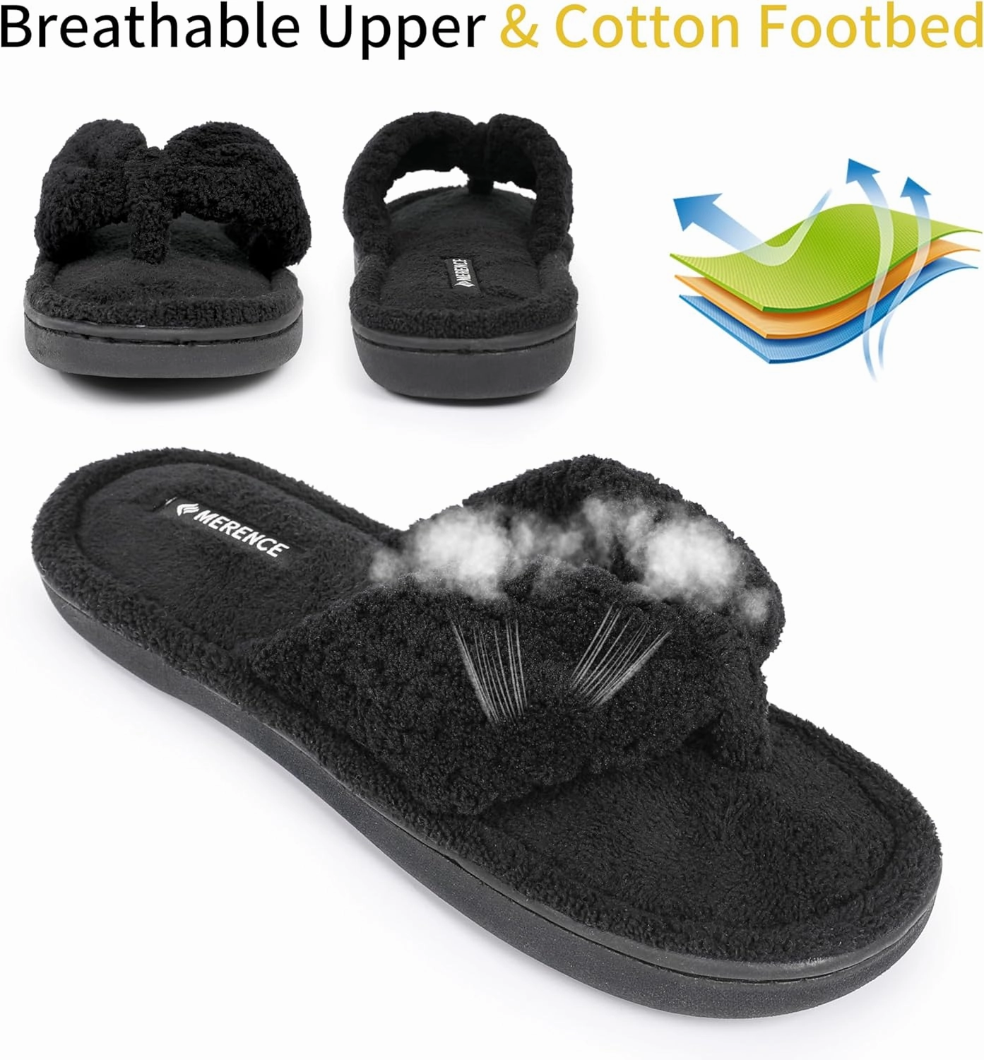 CIOR Women's Cozy Memory Foam Spa Thong Flip Flops House Indoor Slippers Plush Gridding Velvet Lining Clog Style-U1MTW017-0716